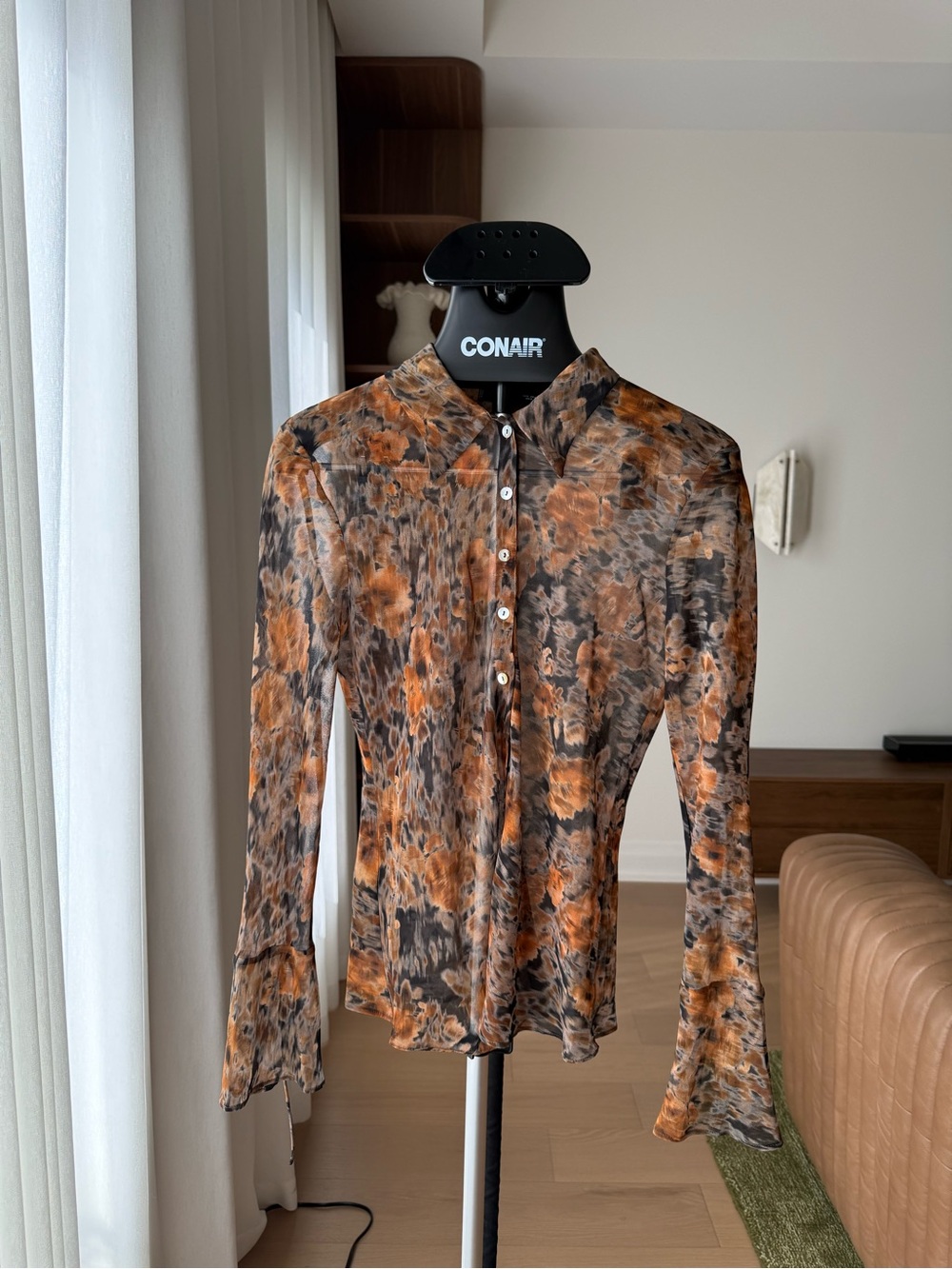 MNG Abstract Print Blouse in Brown & Orange Size Medium